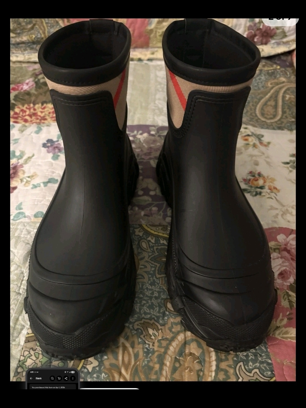 Burberry Black Kids Rain Boots with Signature Check Panel - Picture 6 of 7